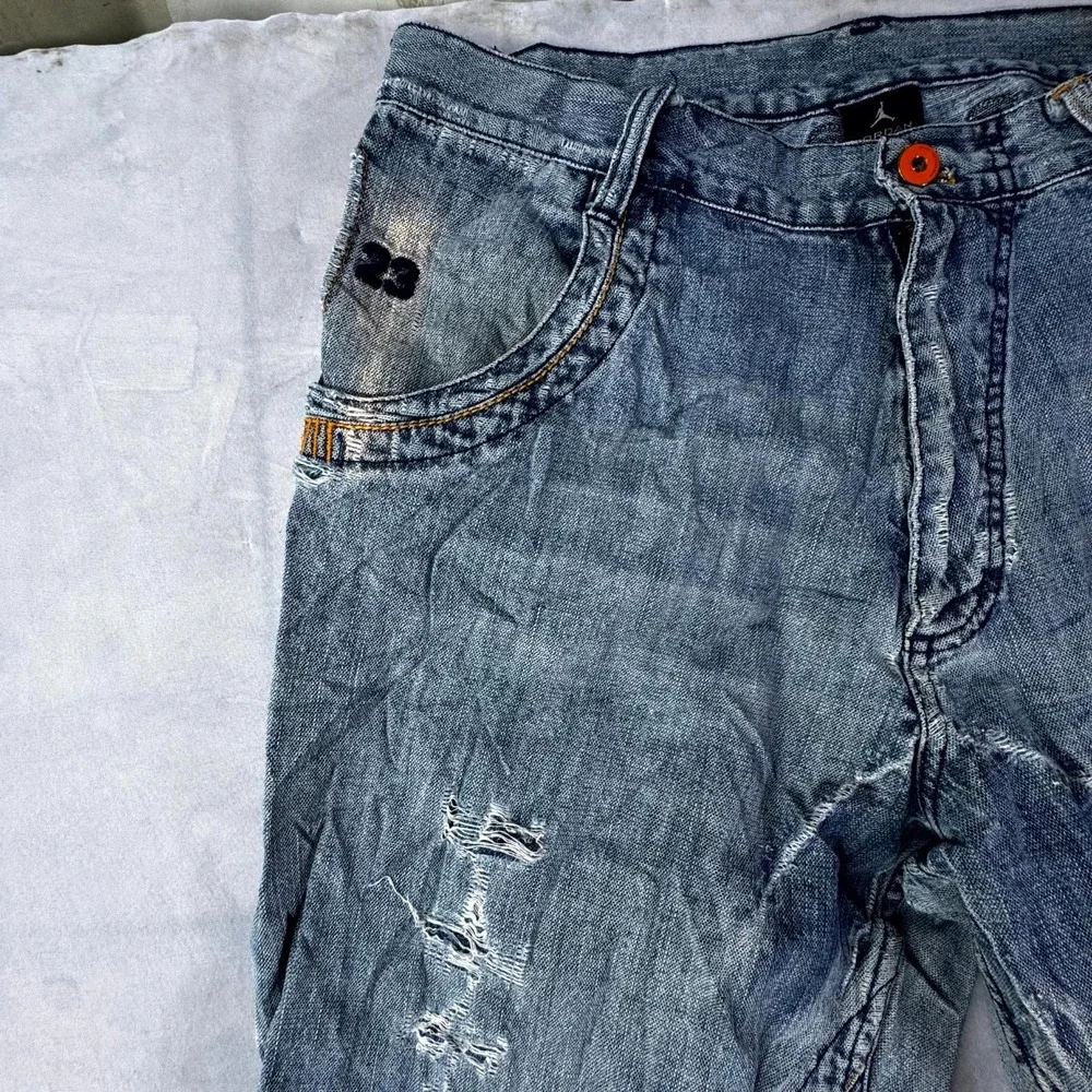 Vintage Jordan Jeans Mens 34x34 Blue Denim Distressed Hip Hop Straight Leg